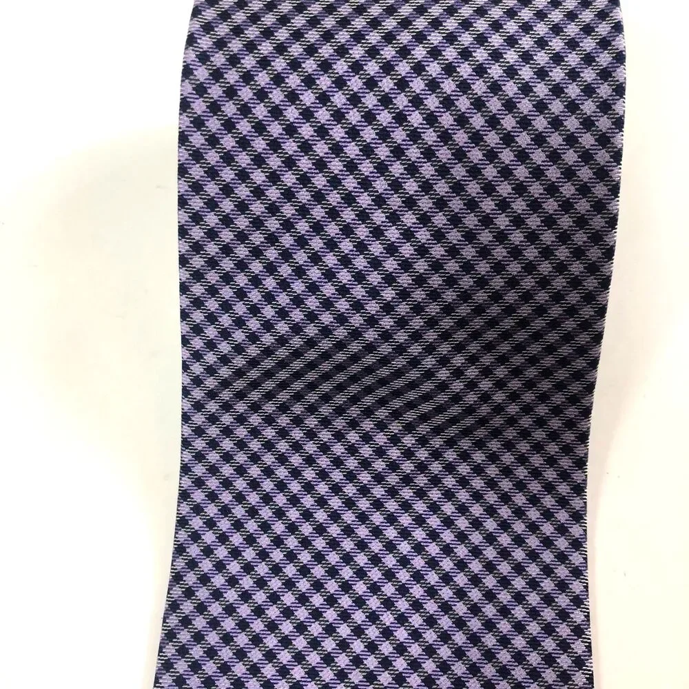 Tommy Hilfiger 100% Silk Tie Purple Navy Blue Gingham Check  Made USA